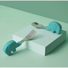 台灣發貨 不鏽鋼大象寶寶湯匙組 收納盒 不鏽鋼湯匙 大象湯匙 鯨魚湯匙 學習湯匙 學習餐具 兒童餐具, 小象-綠, 1個