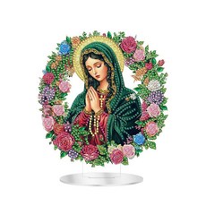 Zariocy 성인용 5D 테이블 탑 다이아몬드 아트 키트 - 특수 라인스톤 양면 성모 마리아 책상 장식 DIY 홈 스탠드 업 신 페인팅 아크릴 보드 공예 20.3 x 20.