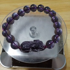 紫水晶貔貅手串，天然水晶能量手鍊，招財納福保平安，手工串珠彈性舒適, 1個