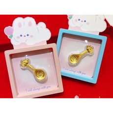 金大囍 AU999黃金0.1克金湯匙 新生兒賀禮 彌月禮物 寶寶禮物 純金999, 藍, 1個