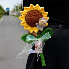 毛線向日葵花束教師節禮品, 針織大向日葵致最美的老師小蜜蜂珠鏈絲帶 不含禮袋, 1套