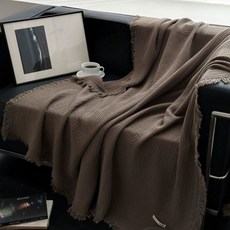 오브유 팡쿠 북유럽 심플 코튼 소파 낮잠 담요 거즈 이불 4중 커버 블랭킷, 1개, F. 술 장식 검은색 다이아몬드 무늬 거즈 네 겹