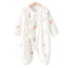 嬰兒側開襟上衣 可愛小熊圖案 柔軟親膚 長袖包屁衣