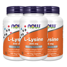 NOW Foods 左旋離胺酸素食膠囊 500mg, 100顆, 3罐