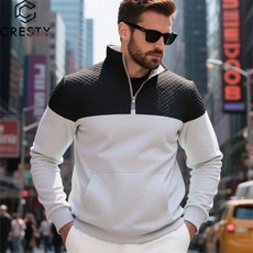 크레스티 남성 캐주얼 배색 지퍼 맨투맨 가을 겨울 기모 도톰 긴팔티