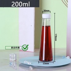 錐形塑料瓶 飲料瓶 透明果汁瓶 有蓋diy創意塑料瓶, 1個, 白蓋,250ml 普通款 68個, 250ml