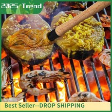 6Pcs 18 인치 그릴 가봉 6 개의 교체 헤드 바베큐 소스 긴 나무 손잡이가있는 브러시 내구성, 01 Wood Color