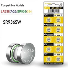 SR936SW 단추 아연 망간 배터리. 호환 모델 AG9 394 394A LR936 L936F SR936SW, 10pcs