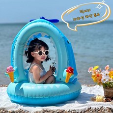 차양막 아기 튜브 어린이 보행기 튜브 남여 공용 유아 인싸 튜브 6개월 이상 영유아용 0-4세 자외선 차단 물놀이 해변 수영 그늘막, 1개, 핑크 유니콘