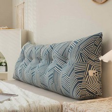 삼각 등받이 쿠션 침대 머리맡 대형 베개 소파용 롱 쿠션 커버 포함, 체크 네이비