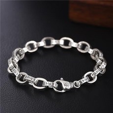 KROF 獨特個性男款六字真言手鏈 男潮複古銀色飾品 小眾設計感潮牌