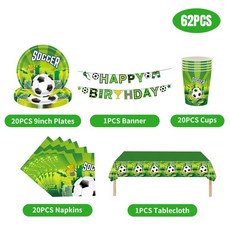 축구 생일 장식 파티 용품 식기 풍선 세트 사탕 선물 상자 어린이 호의, 62pcs, 12인치