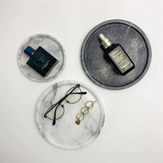 北歐簡約大理石圓盤托盤，多功能收納擺飾盤, 灰白色,14cm