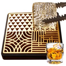 臺灣*出貨 酒吧冰塊印花器黃銅方冰燙花紋理印花板威士忌洋酒調酒師網紅用具, 1個, A款 11*11CM