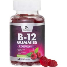 Nature's NutritiON 온 네이쳐스뉴트리션 비타민 B12 젤리 3000mcg 고흡수 B-12 에너지 및 체계 비타민 비건 젤리 천연 라즈베리 맛 성인 아동, 60 Count (Pack of 1), 60정, 1개