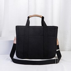 多功能帆布托特包 媽媽包 斜背包, 黑色【單肩+包包】