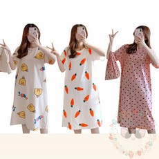 옥이드림 여름 롱 원피스 잠옷 임산부잠옷원피스 반팔긴원피스 실내복원피스