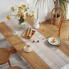 로맨틱 화이트 블랙 트리밍 레이스 테이블 러너 180cm zac+244VM, 본상품선택, 본상품선택