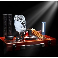 復古雙龍吐珠毛筆組 文房四寶套裝 高檔金狼寫意毛筆 書法套裝, 1個, 黑小龍吐珠不帶筆架的
