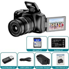 사진 촬영용 광학 줌 카메라 자동 초점 4K 72MP 디지털 비디오 브이로그 카메라 와이파이 라이브스트림 캠코더 270 ° 플립 스크린 12X 사진 촬영용 광학 줌 카메라 자동 초, 32G SD Card, 2)Standard
