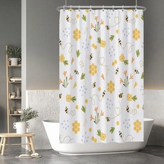 Baocicco 소박한 나무 보드 샤워 커튼 브라운 헛간 화이트 전구 녹색 잎 욕실 장식 방수 패브릭 후크 포함 182.9 x 243.8cm(72 96인치), 꿀벌