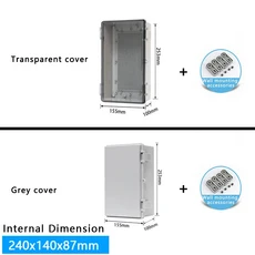 IP66 방수 전기 접속 상자 경첩 버클 옥외 배전 가진 ABS 플라스틱 PC 인클로저, 01 Gray Cover, 01 빠른  Mainland, 16 253x155x100mm