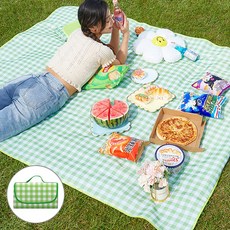 모니즈 프루티 초경량 방수 피크닉 매트 체크돗자리 손잡이형 컬러3종, 키위그린