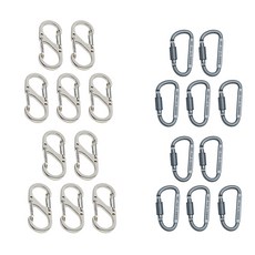 Poptree登山營釣魚高強度S型雙向登山扣10p+D型鎖扣登山扣10p套組, S型銀色10p+D型灰色10p