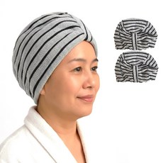 국산 고급 면 사우나 모자 줄무늬 회색 x 2개 헤어캡 샤워캡