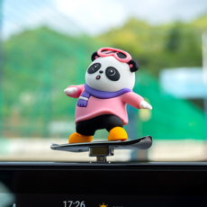 汽車創意可愛滑板熊擺件 車載卡通裝飾品, 懸浮屏專用【粉色】卡通滑板熊
