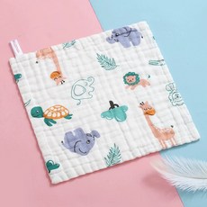 六層紗布口水巾方巾小方巾：柔軟吸水、多用途寶寶手帕、兒童洗臉巾、幼兒園必備, 1個, A-14-森林紫色象【30*30】, 白色