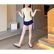 해피유통 14세 이상 어린이 자외선 차단 긴팔 수영복 상큼한 패셔너블 디자인 반바지 스타일 XG08