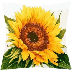 푸아이 실십자수 세트 복 들어오는 해바라기 자수 쿠션 커버(솜포함) 프린트도안 패키지 45x45cm, 일반면사(솜포함), 1개