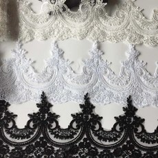 야드 오프 화이트 레드 스팽글 블랙 자수 웨딩 드레스 레이스 아플리케 트림 원단 공예, 1개, 2. off white A. 2yards