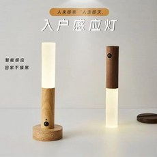 나무 마그네틱 우드 스틱 옷장 원목 센서 무선 벽 캐비닛 무드등 램프 따뜻한 복도 조명, 복숭아 나무 색
