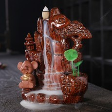 紫砂財神爺倒流香爐高山流水香爐, 招財鼠擺件