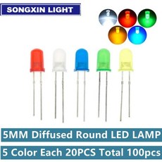 5 색 * 20PCS = 100PCS 5mm LED 다이오드 빛 모듬 된 키트 녹색 파란색 흰색 노란색 빨간색 구성 요소 DIY 키트 새로운 원본 전자 부품 액세서리 소스, 5 COLORX20PCS