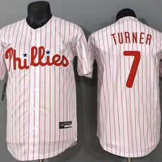 터너 화이트 레드 스트라이프 자수 야구 셔츠