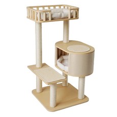 大型貓爬架 實木柱子貓窩貓樹 一體式肥貓胖貓適用 劍麻攀爬貓別墅, 1個, 白色墊子
