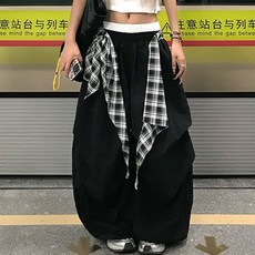 美式嘻哈街舞風可拆卸闊腿褲，寬鬆垂感休閒格子長褲，新款潮流必備