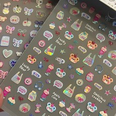 키라데이 리본 미니 곰돌이 네일스티커 2종세트, 1개, 혼합