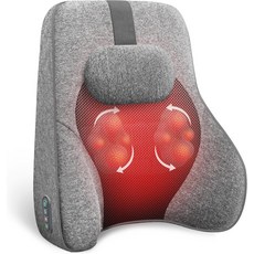 사무실 자동차용 COMFIER 허리 지지대 베개 4개의 시아츠 마사지 헤드 및 온열 기능이 있는 등 지지대 컴퓨터 게이밍 의자-그레이용 메모리 폼 요추 베개