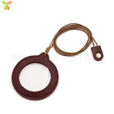 掛脖式放大鏡皮套 可調節 老人老年高倍便攜式放大鏡保護套 臺灣出貨, 1個, 酒紅色皮套+3倍放大鏡