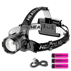 LED 충전식 움직임감지 모션 센서 헤드랜턴 등산 캠핑 슈퍼 줌라이트, 1개, 블랙