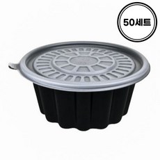 국내생산 냉면 칼국수 용기 195파이 면용기 대 JH 검정 50개 몸통 뚜껑, 1세트