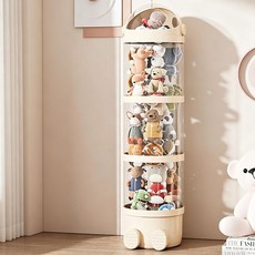 SeekFun 인형 정리함 장난감 수납함 투명 인테리어 지퍼여닫이 플라스틱 스탠드 진열장, 1개, 아이보리