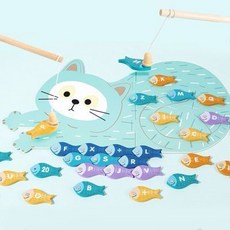 兒童益智小貓拼圖數字字母認知 木製磁性釣魚遊戲玩具 寶寶早教手眼協調訓練, 1個, 木製磁性字母小貓釣魚拼圖遊戲玩具