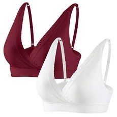Topwhere 여성용 레이스 면 수면 브라 임산부 수유 브라 조절 가능한 스트랩이 있는 임신 서포트 브라 화이트+레드 M