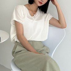 뜨개진 여성용 오버핏 레이온 옆트임 말림 브이넥 캡소매 니트 아델론 베스트