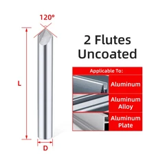 텅스텐 스틸 카바이드 모따기 밀링 커터 V자형 라우터 디버링 CNC 엔드 60 120, 04 Uncoated 2F 120, 10 D3x50L